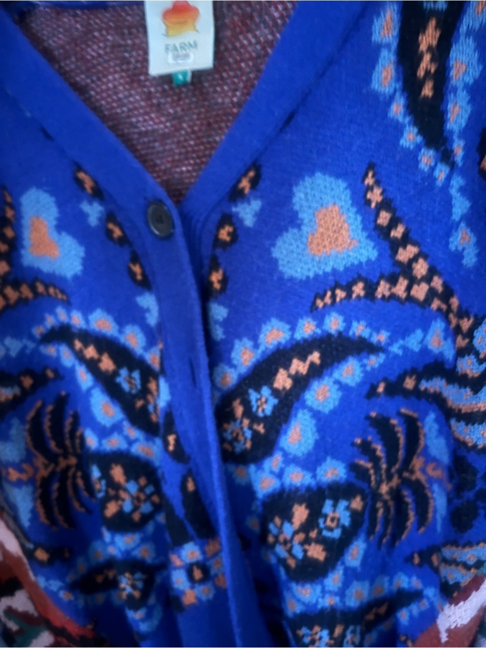 Farm Rio bold Button Cardigan Sweater floral with pink contrast on back - Picture 2 of 9
